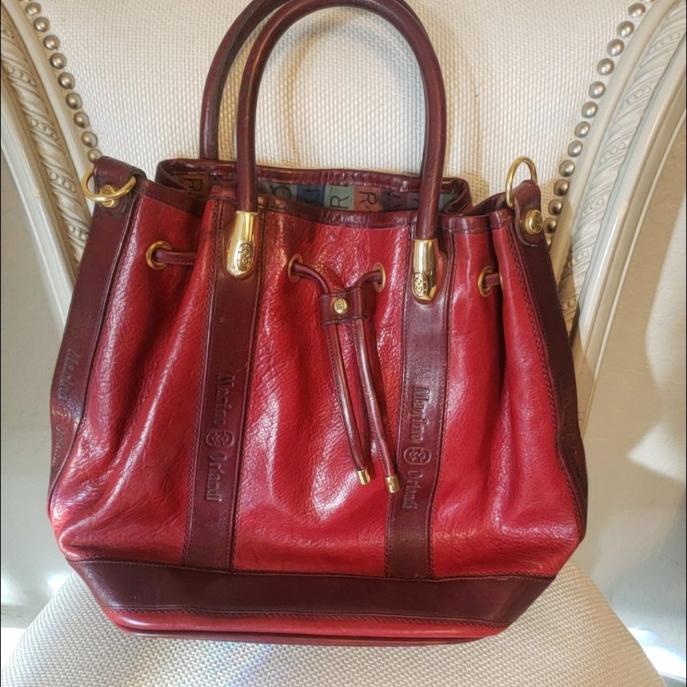 Marino Orlandi Red Bucket Leather Purse Bag Vintage Gem
